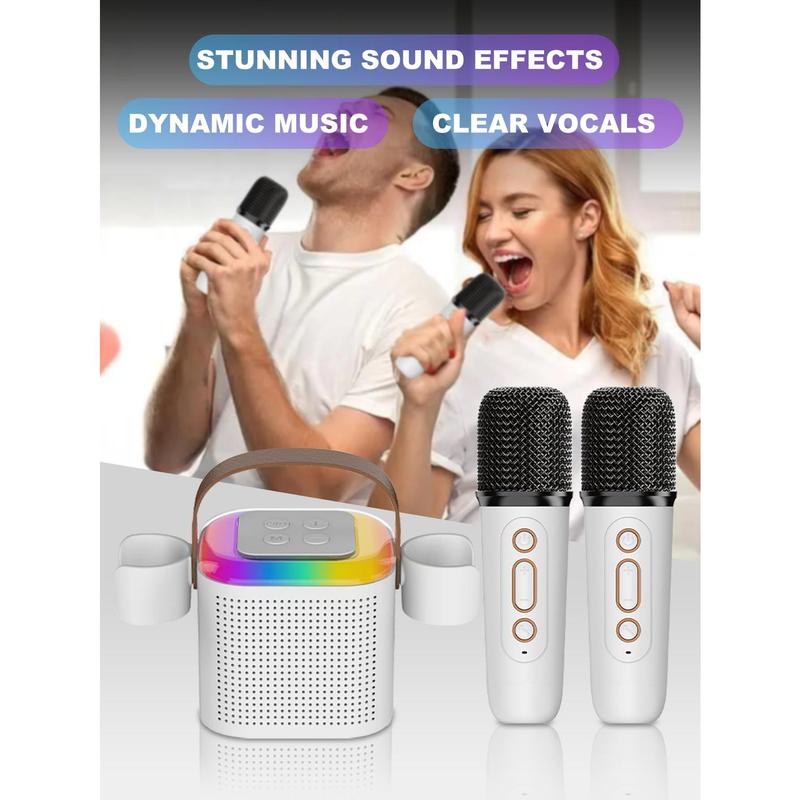 Portable Karaoke Speaker With Four Distinctive RGB Lighting Modes And Two Wireless Microphones With Voice Change, Rechargeable Karaoke Speaker With Dual Microphone Clamps Perfect For Gifts Parties, Support TF Card Headphone Jack USB-C Charging