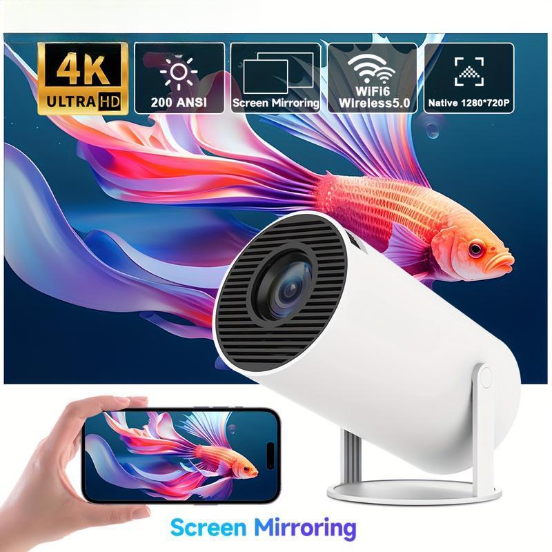 HY300 Pro Mini Portable Projector, 4K 260 ANSI Smart Projector With WiFi 6 BT 5.0, Screen Adjustment, 180 Degree Rotation, Home Video Projector