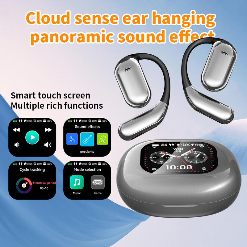 Touchscreen OWS open ear earbuds Bluetooth IPX5 waterproof headset HIFI sound Fullcolor display charging case Light-weight sports Audio Wireless