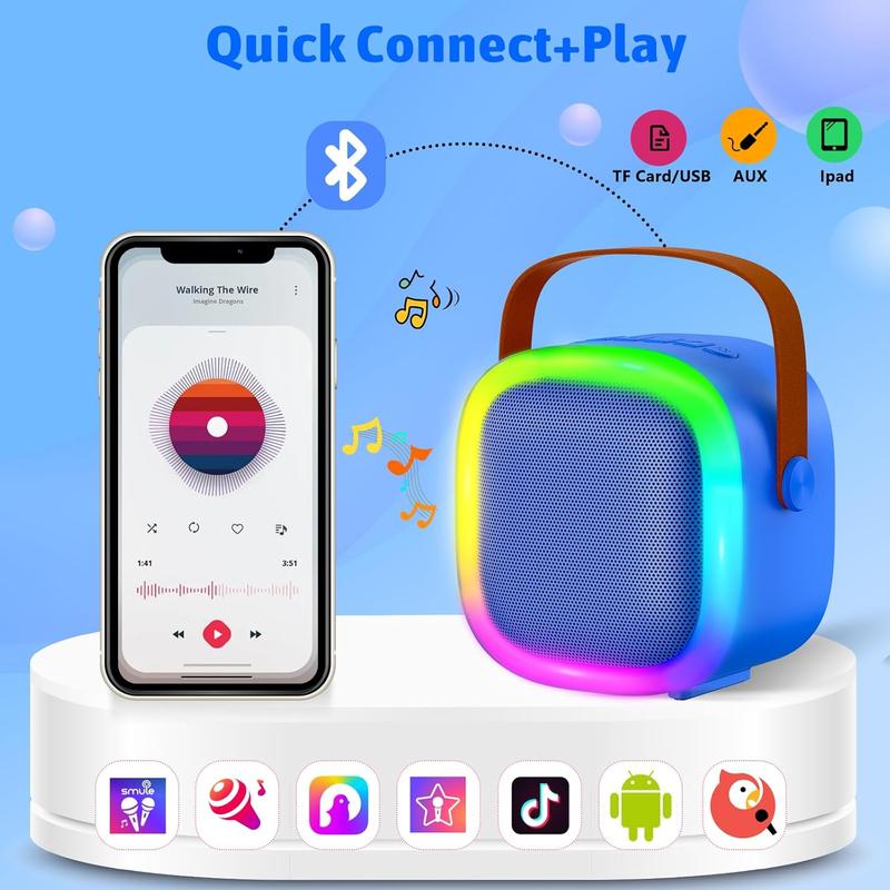 Karaoke Machine for Kids Adults, Portable Bluetooth Speaker with Wireless Microphones and LED Lights, Kids Toys Birthday for Girls and Boys Ages 4,5,6,7,8,9,10,11,12+ Years, Home Party