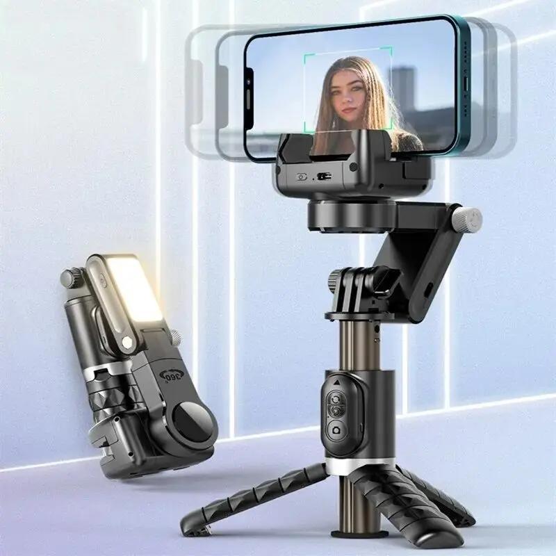 360 Rotation Phone Gimbal Stabilizer with Fill Light, Batteries Operated Phone Selfie Stick Stabilizer with Tripod, Handheld Phone Gimbal for Smartphone Photography, Mobile Phone Accessories, Stocking Fillers Gift