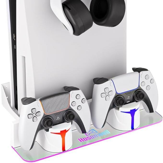 PS5 Wall Mount with Charging Station,Compatible PS5 and Slim Disc&Digital Version,Dual use Charging Station with Multi-Mo RGB Light,gaming Accessories ps5 Stand Smartphone gamepad controller wireless dock PlayStation5 headset retro game console holder