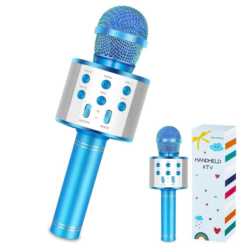 Karaoke Microphone for Kids, 5-in-1 Wireless Handheld Kareoke Mic Speaker for Singing, Karaoke Machine for Adult with 2 Independent Package, DIY Stickers, Gifts for Birthday Party, Blue Stereo Audio Karaoke Microphone for Boys Girls, Wireless Connection