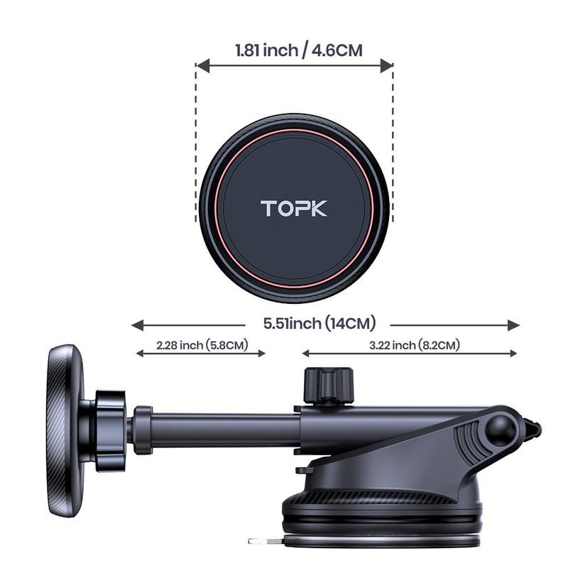 TOPK Magnetic Car Phone Holder, 1 Count Rotatable Car Phone Mount, Universal Car Interior Accessories for iPhone 15 Pro Max Plus 14 13 12 Mini Samsung