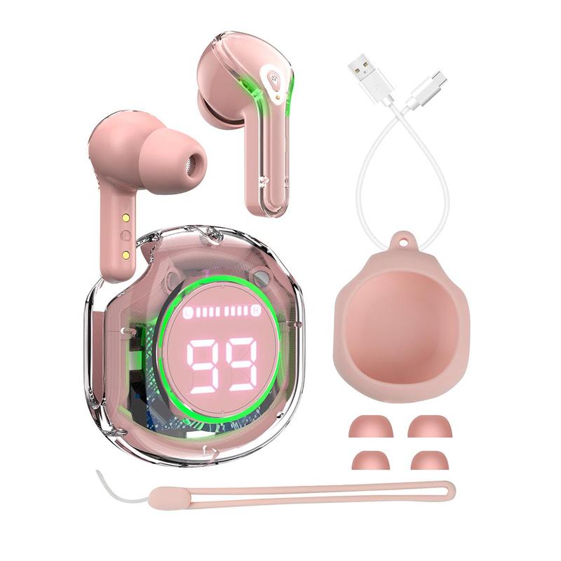 In-ear Transparent Case TWS Wireless Earphone, Touch Control Stereo Sound BT Earphone with Digital Display Charging Case, Low Latency Earbud Headphone for Gaming & Sports, Electronic Audio Headset