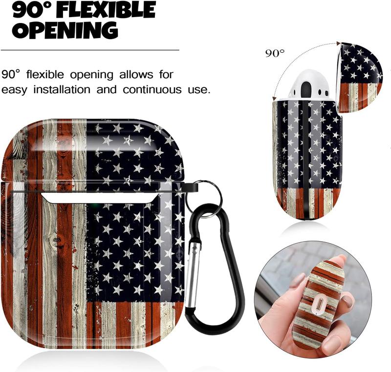 AirPod Case Cover for AirPod 2 1, Shockproof Protective  with Keychain for  AirPods 2nd 1st Generation  Case, Front LED Visible,  Flag AirPod Case