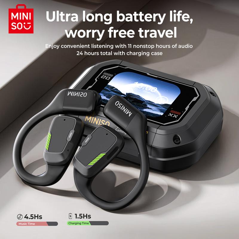 MINISO M98 Full-Color Display Touch Screen OWS Earphones Open Wireless Bluetooth 5.4 Earbuds Low latency Gaming Headsets 35 hours of ultra-long battery life Immersive HIFI Sound Quality Sports Wireless Headphones Sensitive Touch Built-in microphone