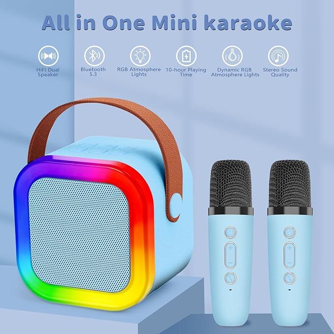 Karaoke Machine with 2pcs Wireless Microphone for Girls, Mini Karaoke Kit Toys Party Favor Portable Bluetooth Speaker Christmas Toys Birthday Gifts