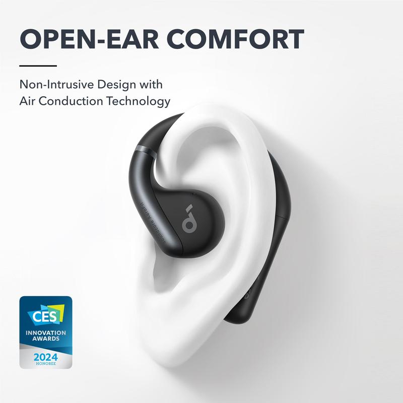 Soundcore by Anker, AeroFit Open-Ear Headphones, Ultra Comfort, Snug Fit, Ergonomic Ear Hook, Balanced Sound, IPX7 Waterproof, 42H Playtime, Bluetooth 5.3, App Control, Clear Calls, Wireless Earbuds