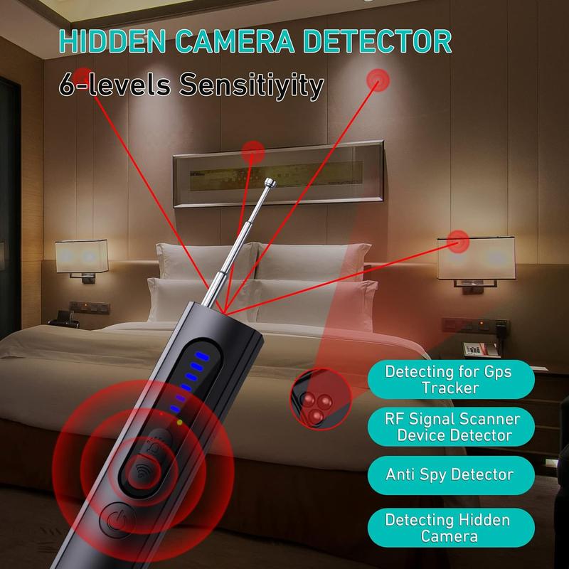 Wireless Camera Hidden Detector, USB Charging Security Cameras, Hidden Camera Detector with Built-in RF & GPS Tracking Detection for Hotel & Airbnb Safety