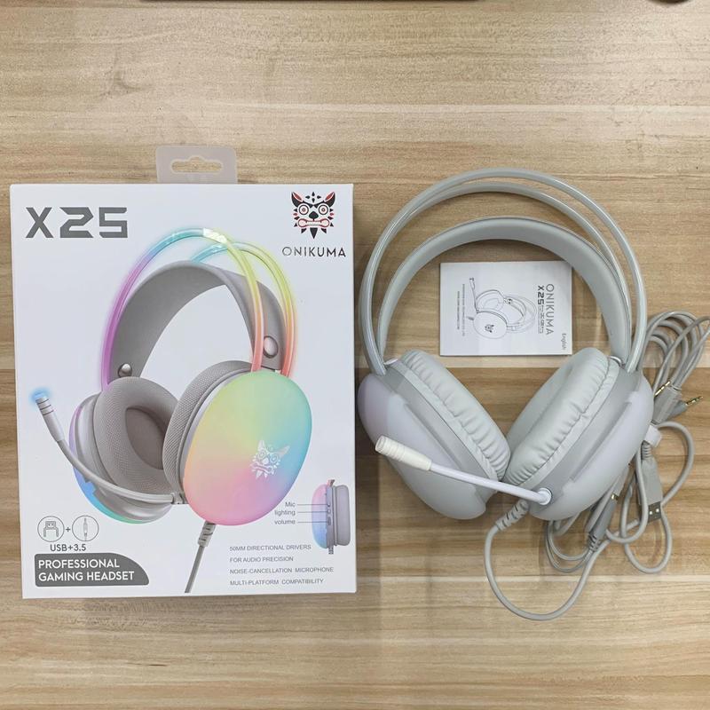 Onikuma X25 Over-ear Design Headphone, Noise Cancelling Headphone with Microphone, Gradient Light Effect Gaming Headset, E-sport Wired Headphone