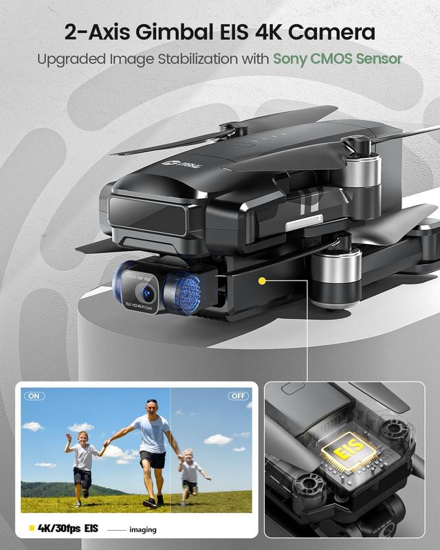 Holy Stone HS600 Drones with Camera 4K, 10000 FT Long Range Transmission, 2-Axis Gimbal & EIS Anti Shake, 56-Min Flight Time, GPS mode Accessories Navigation