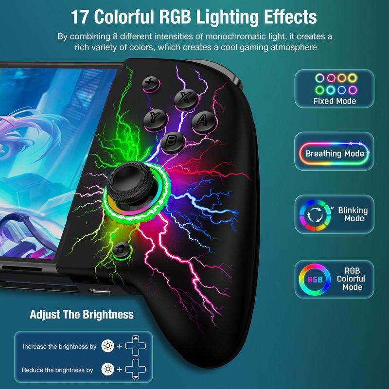 Hall Effect Joystick Switch-Controller for Nintendo Switch OLED,One-Piece-Joypad-Controller Replacement for Wireless Switch Joycon Controller with 9 Color Lights, Ergonomic Handheld Mode Programmable