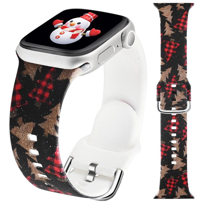 Christmas Series Soft Silicone Watch Band (Band Only), 1 Count Adjustable Watch Band for Women & Men, Wearable Accessories Compatible with Apple Watch Series