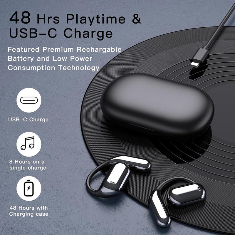 Open Ear Bluetooth 5.4 Earbuds, Wireless Headphones Sport Over Earphones Built-in Mic with Ear Hooks 50H Playtime Ear Buds LED Display Charging Case, Waterproof Design for Running Fitness