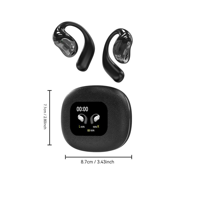 Wireless Open-ear Earbuds, Bluetooth-compatible 5.4 Earphones with Full Color Display Touch Screen, Long Time Play Time Built-in Microphone Headphones