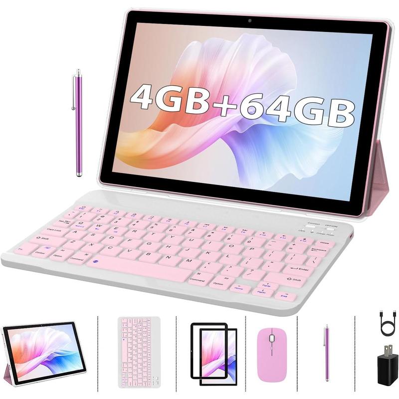 2 in 1 Tablet with Keyboard Case Mouse Stylus Pen Film, 10 inch Tablet Android Tablets Games Cellphone