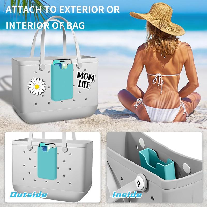 Silicone Phone Holder Compatible with Bogg Bag,2Pcs Soft Silicone Charm Insert Accessories and Attachment for Bogg Beach Bags,  Size Fits for iPhone and Android Phones-Turquoise