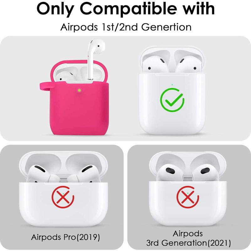 Fuchsia pink silicone case cover for Apple AirPods 2 & 1 charging case, cute Air Pods accessories for girls and women