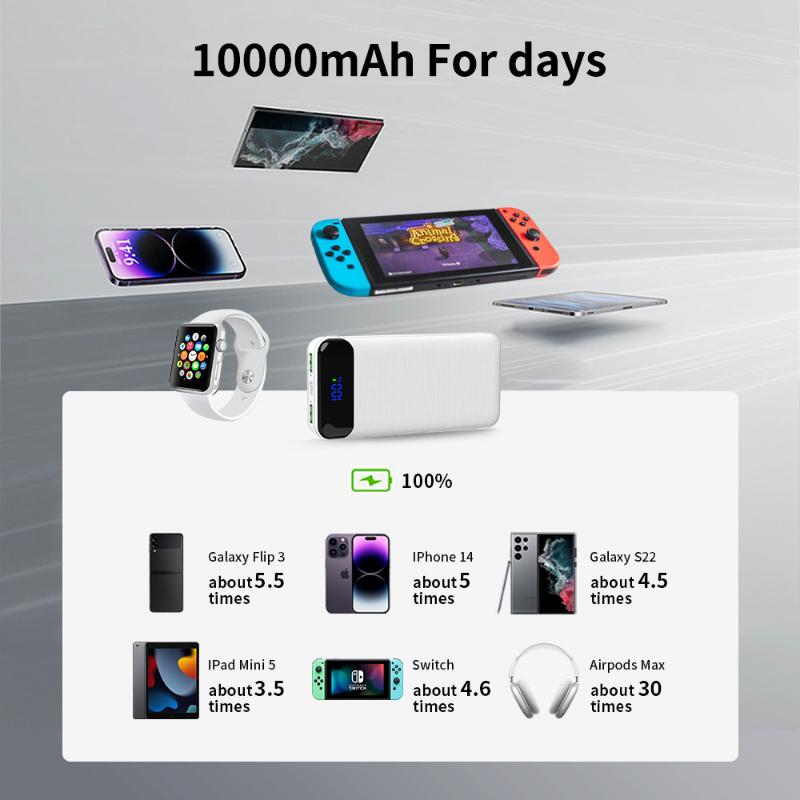 The Power Bank Is Portable, With A Large Capacity Of 10, 000 MAh, Including Three Fast Charging Ports, A Visible LED Display, And A Lightweight Weight For Various Models Phone Smartphone