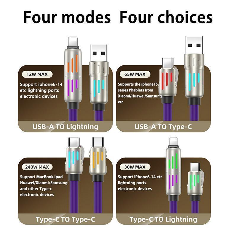 4-in-1 USB Charging Cable – MAX 240W Fast Charging Cable (USB A, Type C, Lightning) – Multi-National Aluminum Alloy, Ideal for iPhone 15 14, Samsung Galaxy, Android Phones, iPad Pro & More.