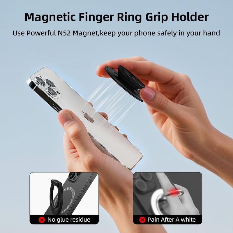 Magnetic Phone Grip for MagSafe, 1 Count Magnetic Cell Phone Ring Holder, Adjustable Finger Ring Kickstand Compatible with iPhone & Other Most Smartphones