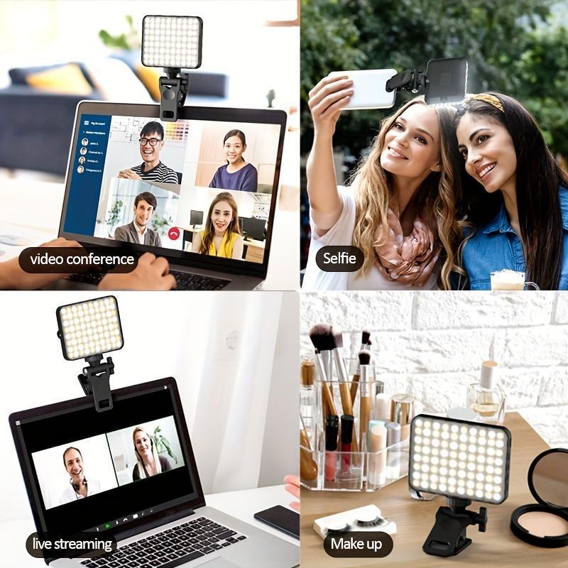 Portable Front & Back Phone Clip Selfie Light for Mother's Day Gift, 1 Set 2200mAh USB Rechargeable Camera Fill Light, Adjustable & Portable 7 Light Mode LED Clip On Light for Tripod, Cellphone, Camera, Tablet, Laptop, Spring Photography Accessories