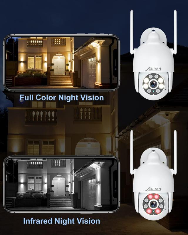 ANRAN 2K Security Camera,Spotlight Siren,WiFi PTZ Wired Camera Outdoor with 360° View,Color Night Vision,IP65 Waterproof,Two-Way Audio,Cloud Storage