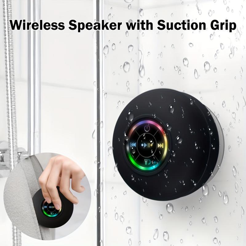 Mini Bluetooth Shower Speaker with LED light, Portable IPX4 Waterproof, Hands-Free Speakerphone. Rechargeable Using Micro USB, Wireless Stereo for Beach, Shower & Home