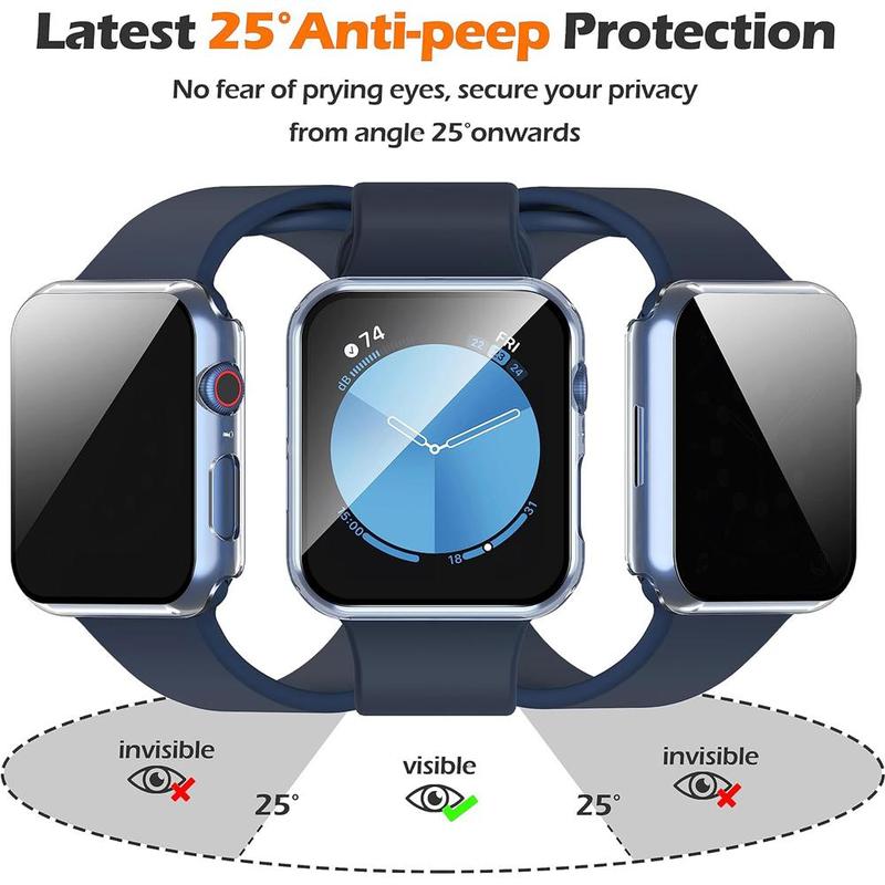 Privacy Screen Protector Compatible with Apple Watch Series 9 8 7 6 5 4 SE SE2 Ultra Ultra 2 (Protector Only), Anti-spy Screen Protector, Full Coverage Hard PC Protective Cover