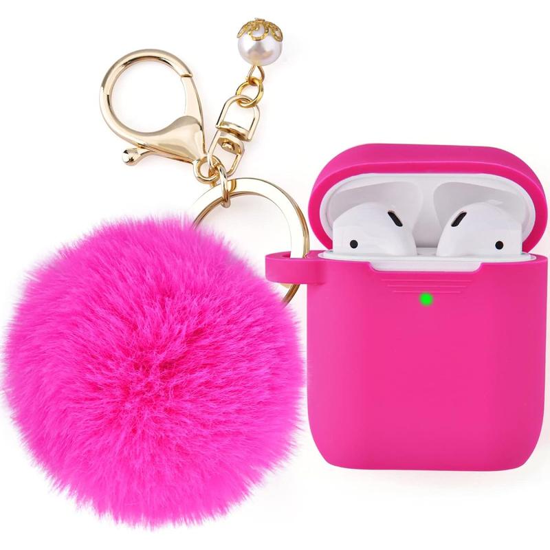 Fuchsia pink silicone case cover for Apple AirPods 2 & 1 charging case, cute Air Pods accessories for girls and women