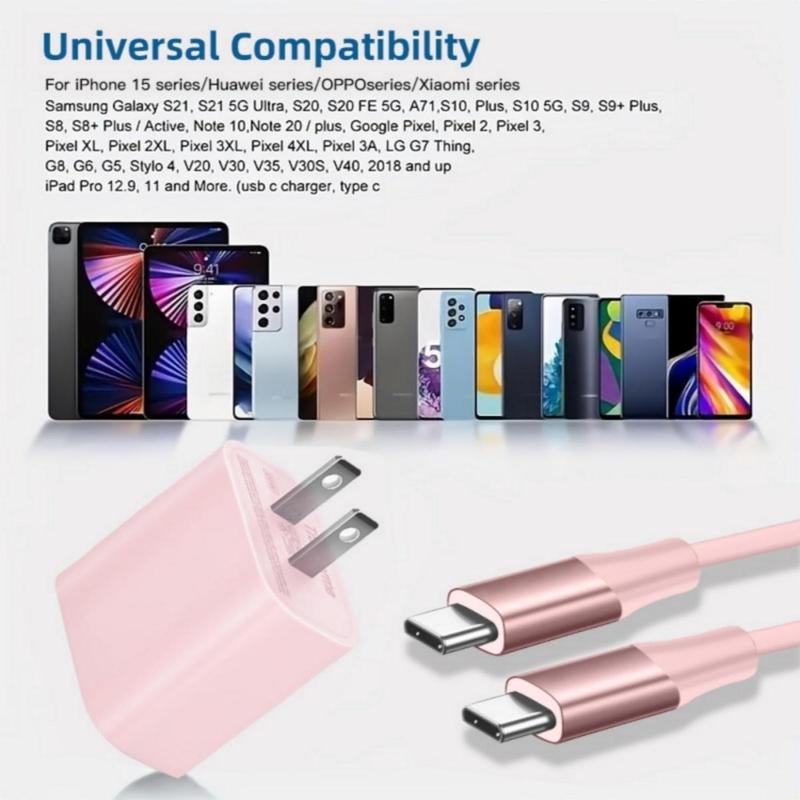 20W Type-C to Type-C Cable + 20W PD QC3.0 Wall Charger for Smartphone, Fast Charging Data Cable Compatible with iPhone 15 HUAWEI Samsung Xiaomi OPPO & More, Data Cable for Phone, Stocking Fillers Gift, Christmas 2024