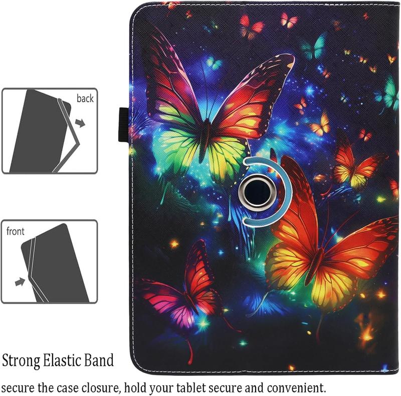 Universal 10 10.1 Inch Android Tablet Case,  PU Leather 360 Degree Rotating Multi-Angle Viewing Stand Case Cover for 10 10.1 and All 9.5-10.5 Inch Tablet, Sparkling Butterfly