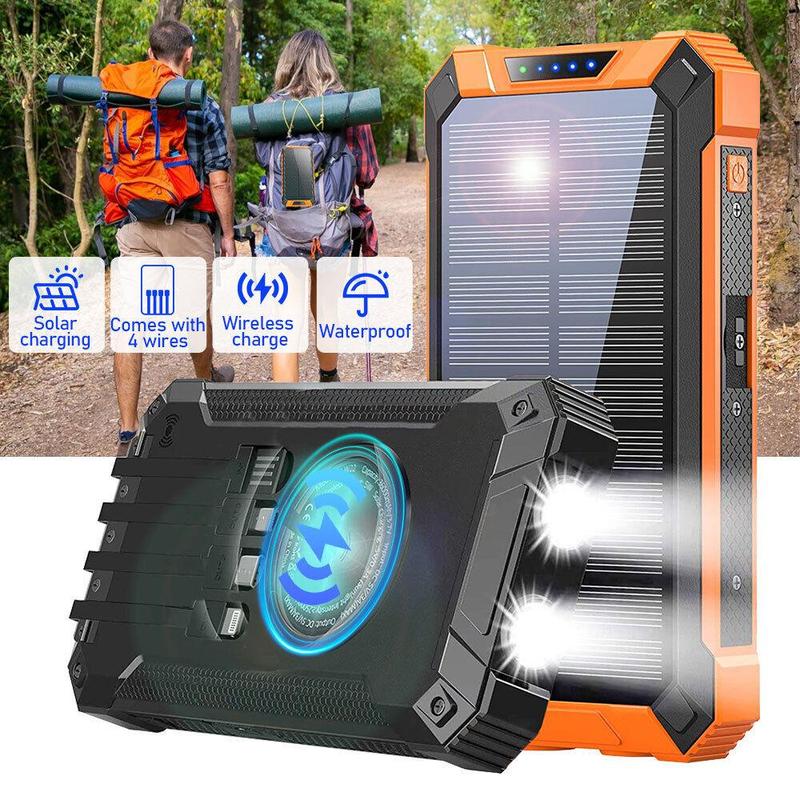 Portable Mobile Power 36000mAh Built-in 4 Cables 6 Outputs 15W Fast Charging Mobile Power for All Mobile Devices 3 Inputs Solar Portable Charger with Dual Flashlights