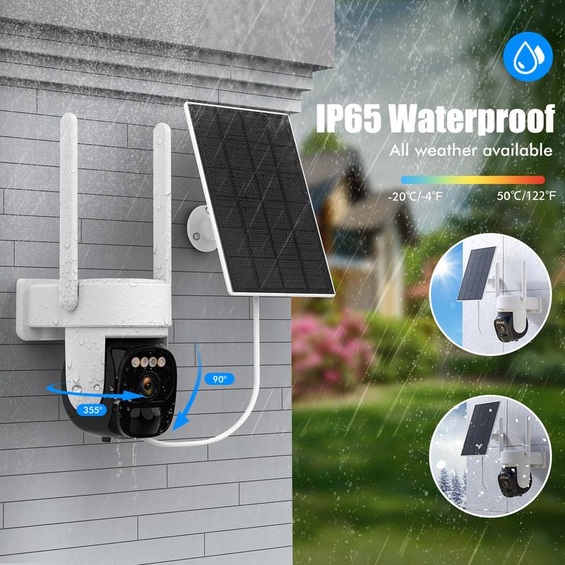 Solar Security Cameras Wireless Outdoor ，2K 360° View Pan Tilt Low Power Consumption WiFi Security Cameras with AI Motion Detection, Two-Way Audio,Color Night Vision cctvcamera Rechargeable Surveillance wireless securitycamera