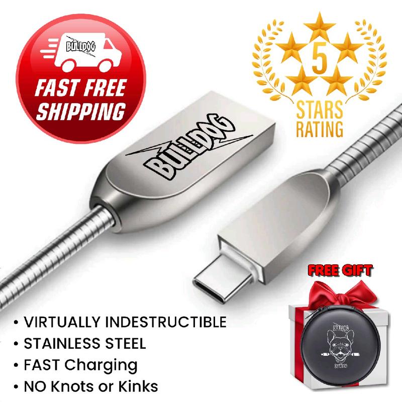 Bulldog Stainless Steel Fast Charging Cable *available in Type-C, Lighting for iPhone Apple, & Micro USB devices* type-c fast