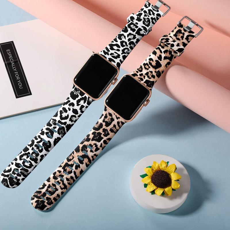 Fashion Leopard Pattern Watch Band (Band Only) (2 Counts), Smart Watch Replacement Band for Women & Men, Wearable Accessories for Apple Watch Series 9 & Ultra 2 & SE & Ultra & Series 8 7 6 5 4 3 2 1