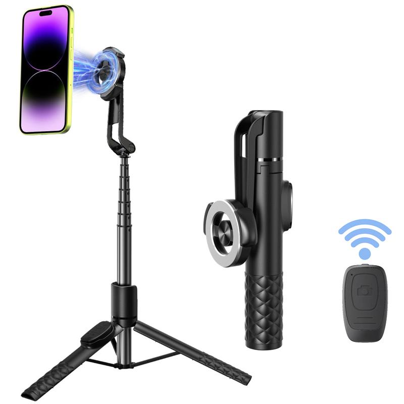 Magnetic Selfie Stick Tripod, 49in Extendable Cell Phone Tripod Stand with Rechargeable Wireless Remote for iPhone 15 14 13 12 Series and Android Phones, Premium Aluminum Alloy Telescopic