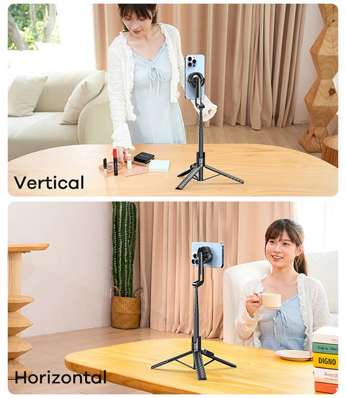 Magnetic Selfie Stick Tripod, 49in Extendable Cell Phone Tripod Stand with Rechargeable Wireless Remote for iPhone 15 14 13 12 Series and Android Phones, Premium Aluminum Alloy Telescopic