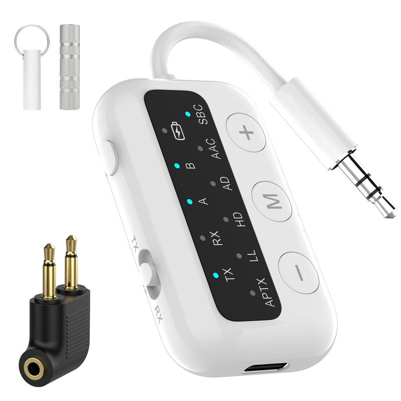 Bluetooth Audio Transmitter Receiver 2-in-1, Wireless Transmitter for Airplane, TV, Gym, w aptX Low Latency HD, Receiver for Home Stereo Cars with Mic, Dual Connection 25H Playtime for Travel wireless audio