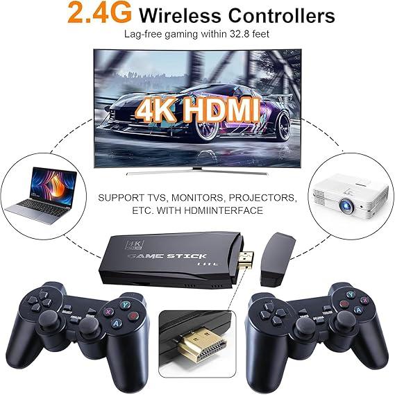 M8 Game Console - PlayGameStick,Nostalgia Stick Game,9ClassicEmulators,4K HDMl Output,Plug and PlayVideoGame Stick Built in 20000+ Games with2.4GWireless Controllers(64G) family retrogames