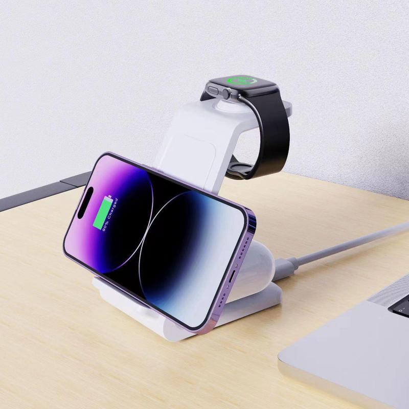 3 in 1 Wireless Charger, Multifunctional Desktop Wireless Charger, Fast Charging Station for iPhone & Watch & Earphones, Idea Gift for Friend