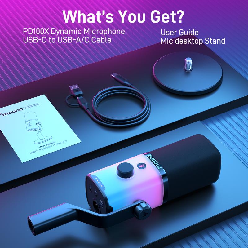 MAONO PD100X USB   XLR Dynamic Gaming RGB Audio Microphone for PC, Smartphone, Idea for Streaming, Podcasting, Vocal Recording.