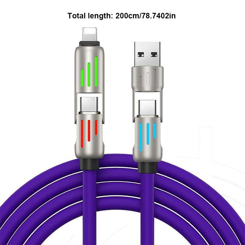 4-in-1 USB Charging Cable – Multi-National Aluminum Alloy, MAX 240W Fast Charging (USB A, Type C, Lightning), Ideal for iPhone 15 14, Samsung Galaxy, Android Phones, iPad Pro & More.