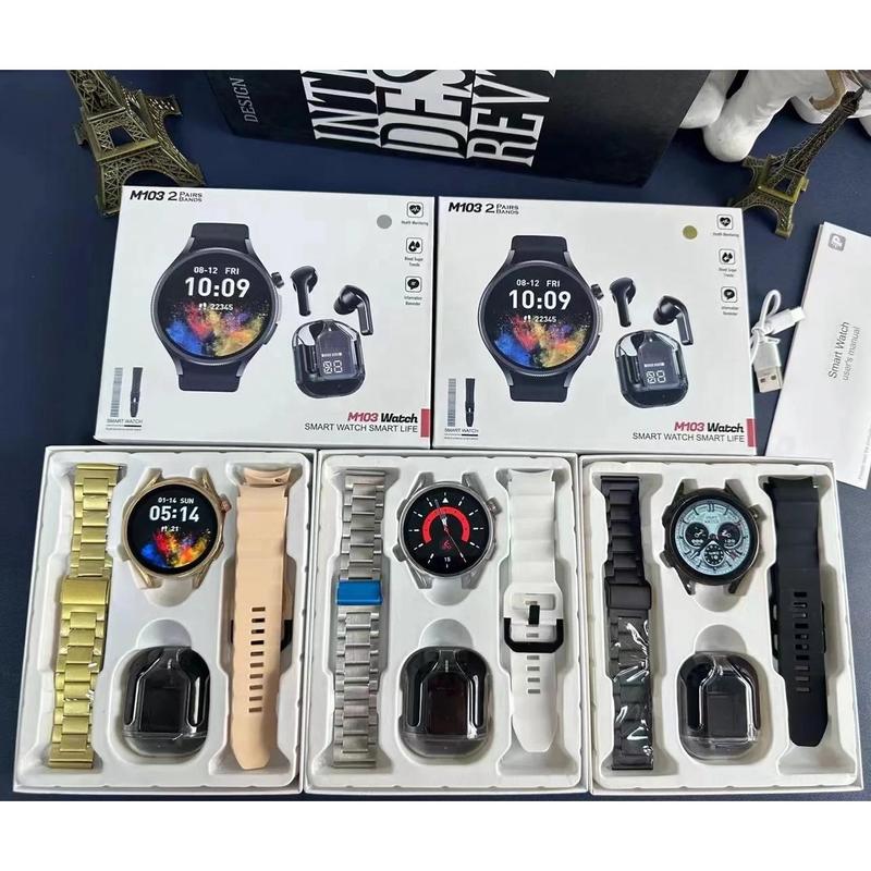 Newly Launched Latest Smartwatch M103 With Earphone Double Straps Series 9 Smartwatches Pk I8 Ultra I9 Ultra T55 Pro Max