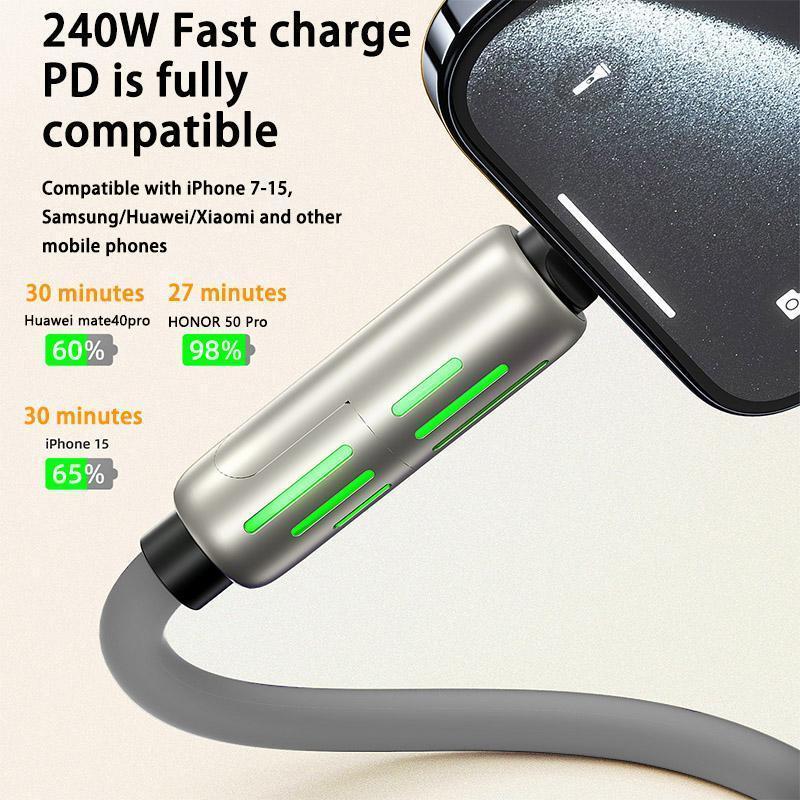 4-in-1 USB Charging Cable – Multi-National Aluminum Alloy, MAX 240W Fast Charging (USB A, Type C, Lightning), Ideal for iPhone 15 14, Samsung Galaxy, Android Phones, iPad Pro & More.