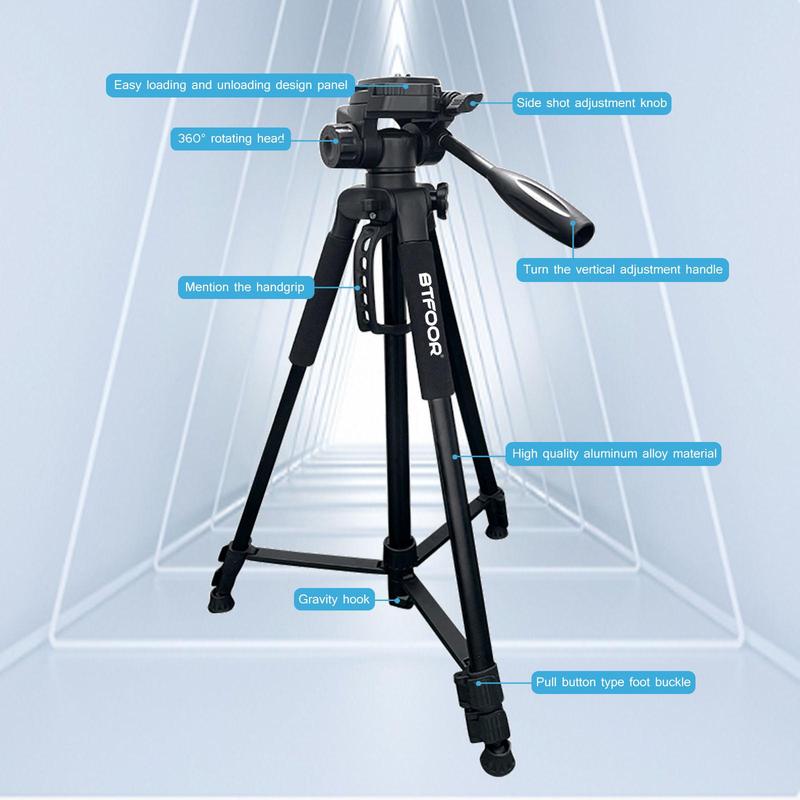 BTFOOR Camera Tripod, Extendable Professional Aluminum Heavy Stand with Quick Plates Mount Pan Head for Video Recording DSLR Mirrorless Phone Camcorder Spotting Scopes, Professional Camera Accessories (1 Count)