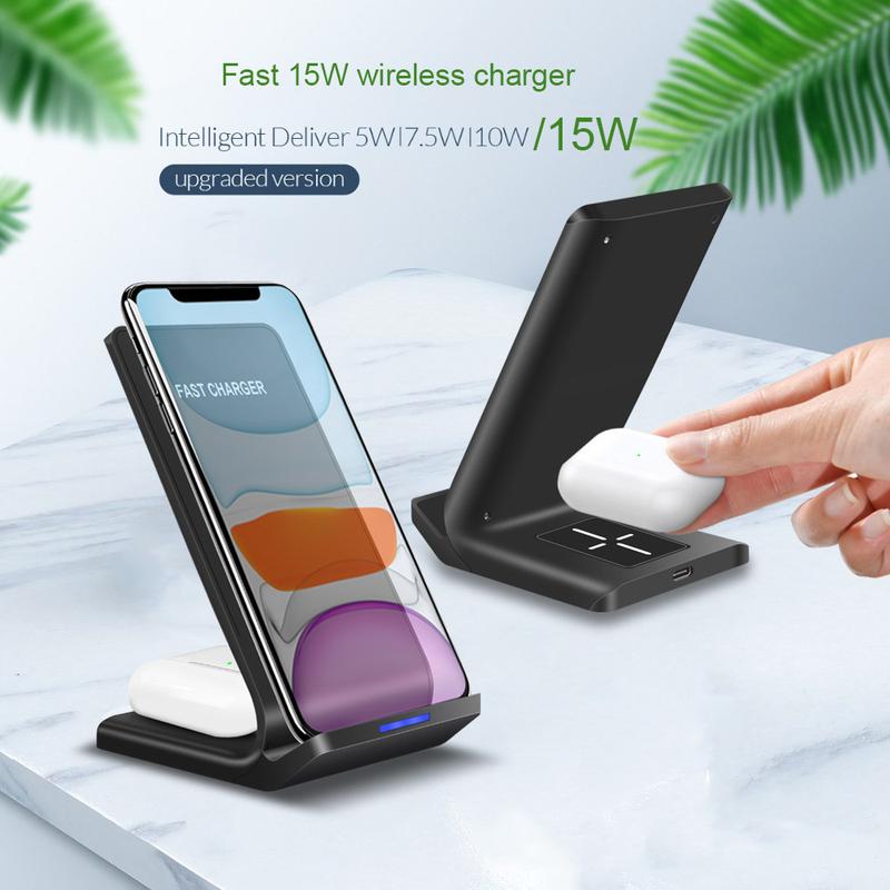 PDKUAI 15W 2 in 1 Wireless Charger Fasts Charging Dock Stand for iPhone 15 14 13 12 11 XS XR 8Plus AirPods Pro,Samsung Galaxy Note,Galaxy Buds