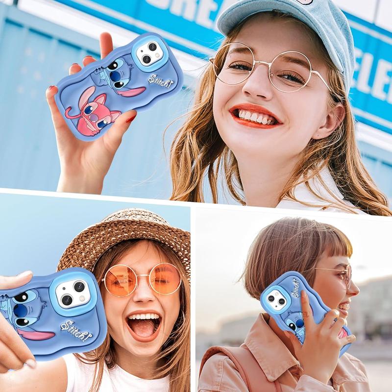 Cute Cartoon 3D Character Stitch Design iPhone Case for Girls Boys Women Teens Kawaii Unique Fun Cool Funny Silicone Soft Shockproof Cover