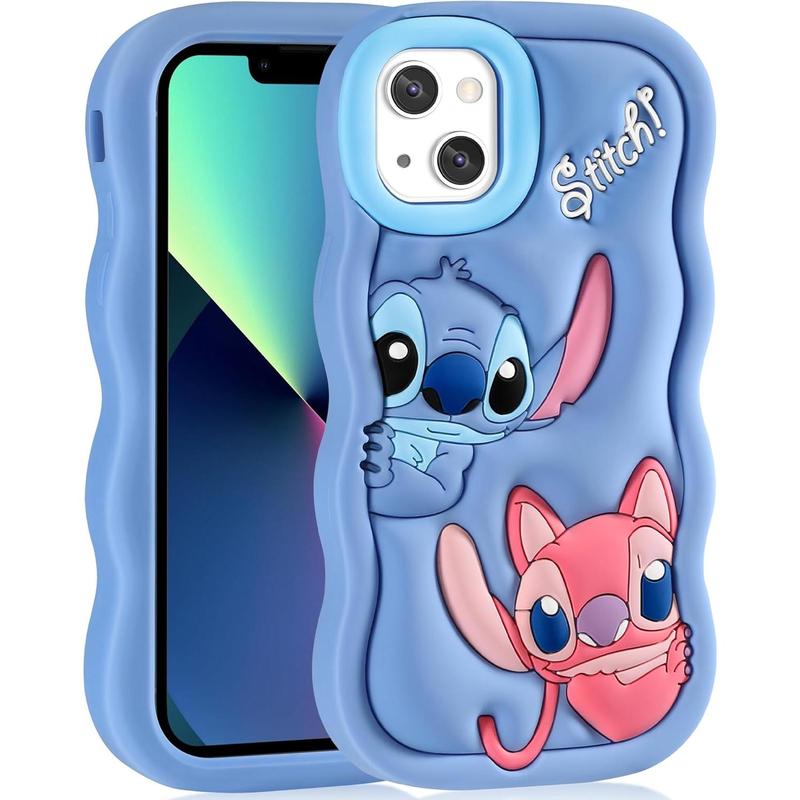 Cute Cartoon 3D Character Stitch Design iPhone Case for Girls Boys Women Teens Kawaii Unique Fun Cool Funny Silicone Soft Shockproof Cover